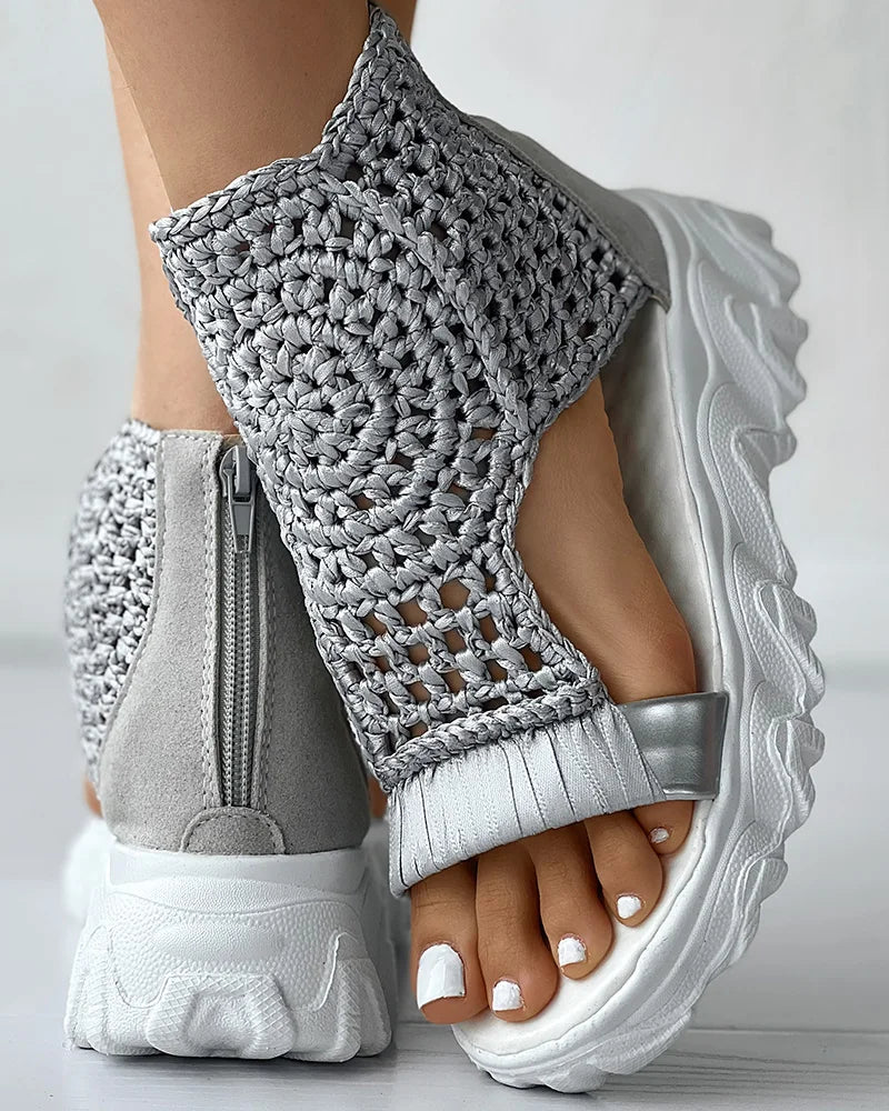 Geometric Knit Platform Sandals