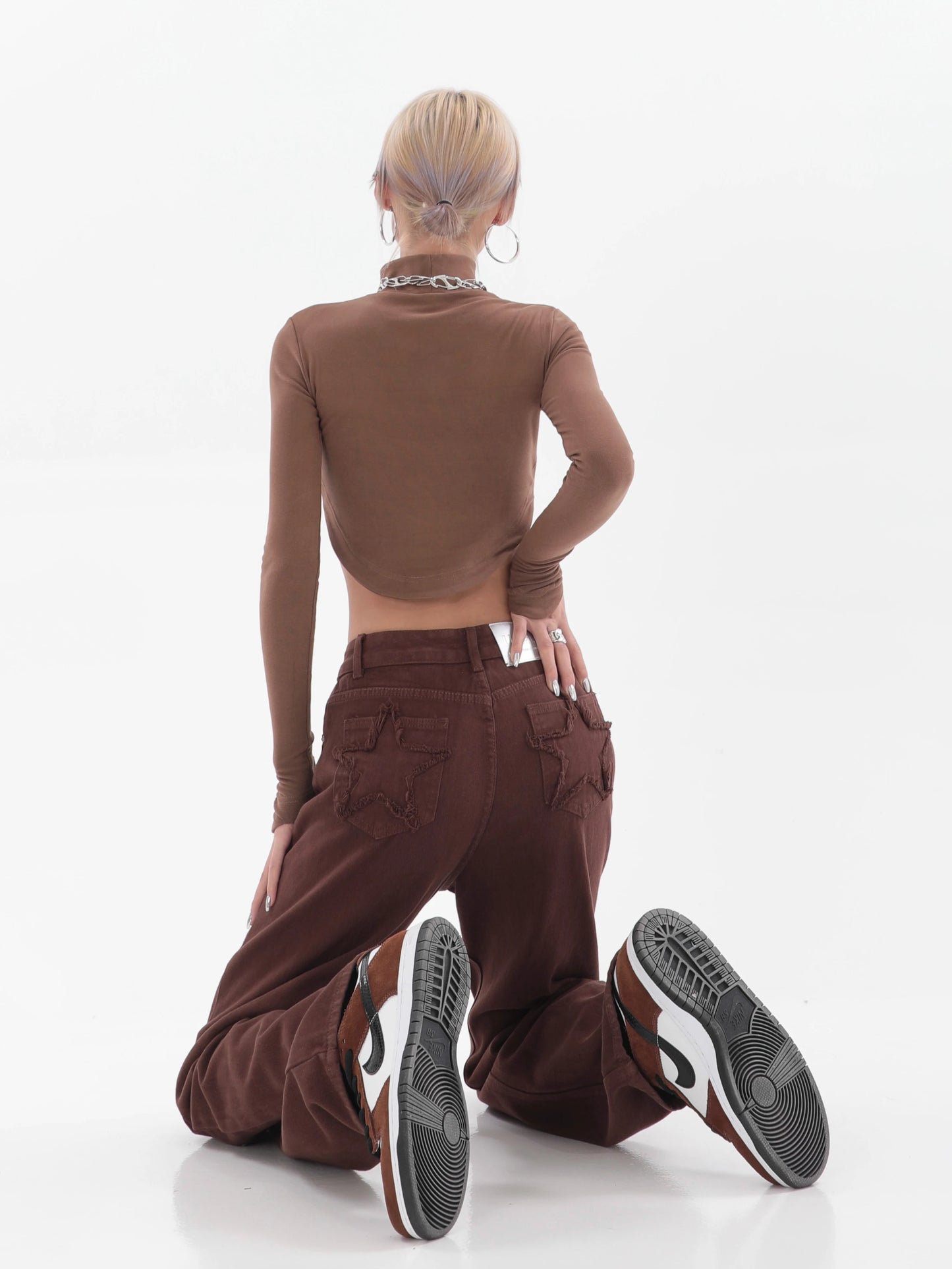 Star Pocket Khaki Wide-Leg Jeans