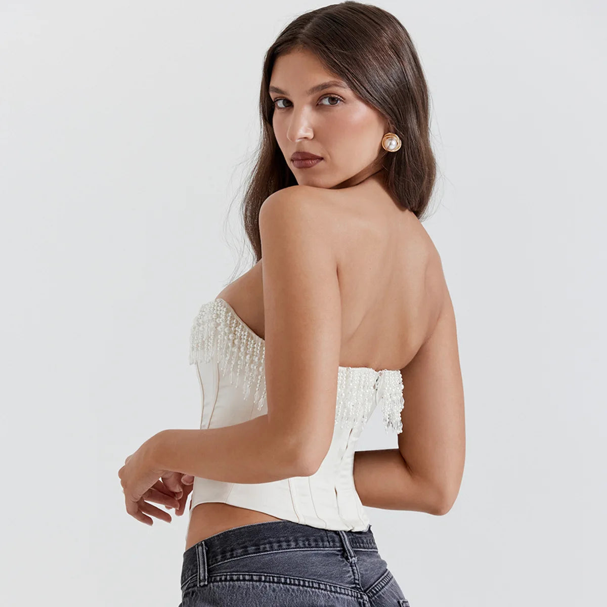 Chic Pearl Tassel Off-Shoulder Top