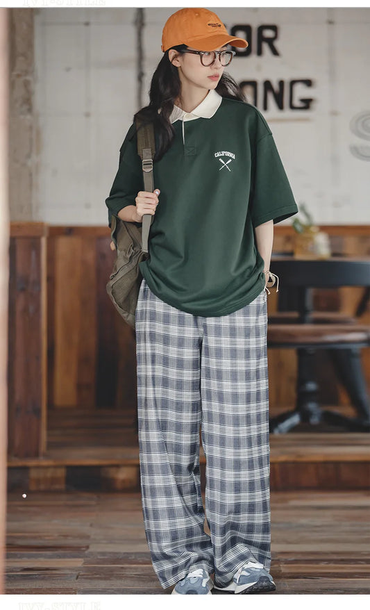 2025 Summer Women's Vintage Polo Shirt – Loose-Fit Knitted Golf Tee, Lapel Collar, Short-Sleeve Casual Cotton T-Shirt