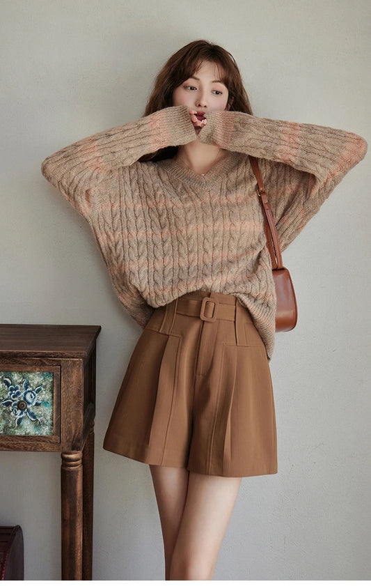 Belted Pocketed Wide Leg Shorts