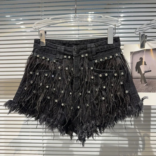 Beaded Beauty Tassel Denim Shorts