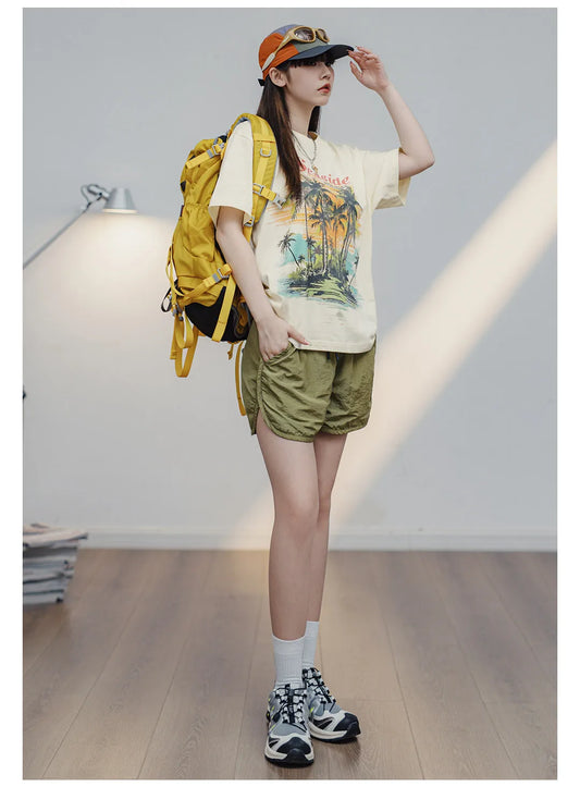 2025 Summer Women's Coconut Print T-Shirt – Casual Loose-Fit Cotton Short Sleeve Top, Oversized Comfortable Tee