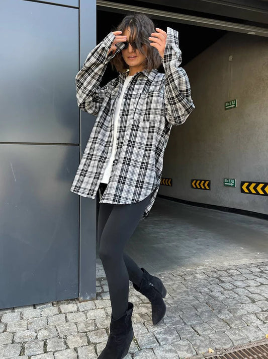 Casual Elegance Black & White Plaid Shirt