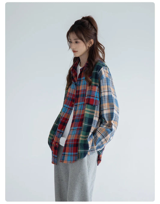 Nostalgia Vibe Contrast Plaid Shirt