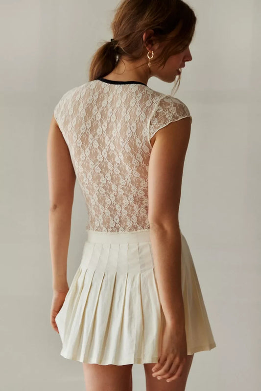 V-Neck Vintage Lace Crop Top