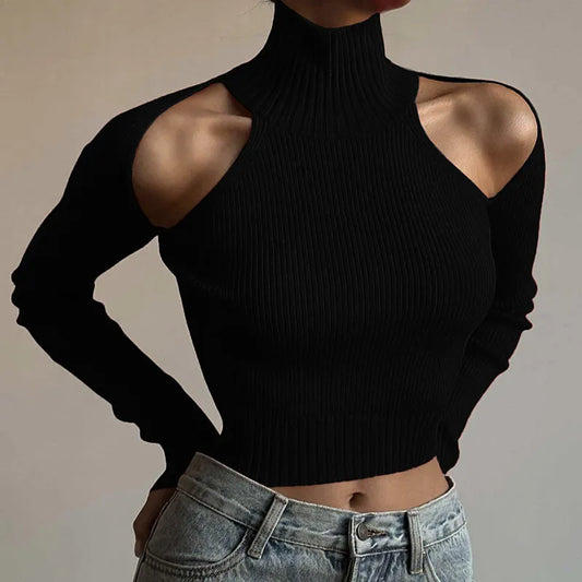 Modern Edge Shoulder Turtleneck Sweater