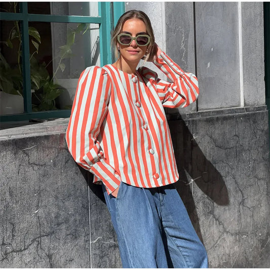 Vintage Striped Oversized Blouse