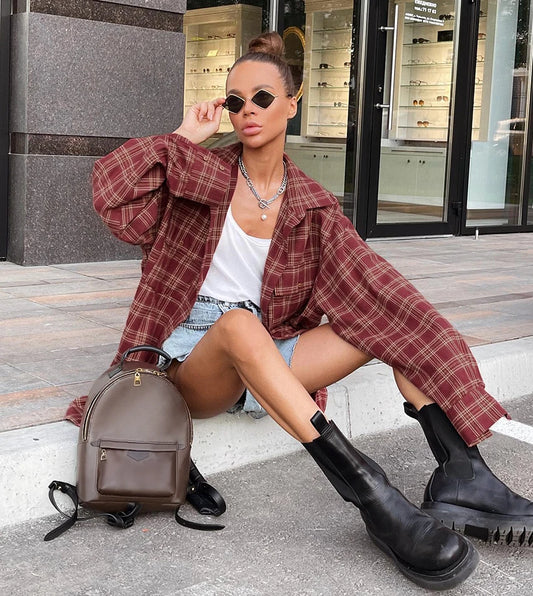Oversized Flannel Shirt – Cozy Red Plaid Vibe