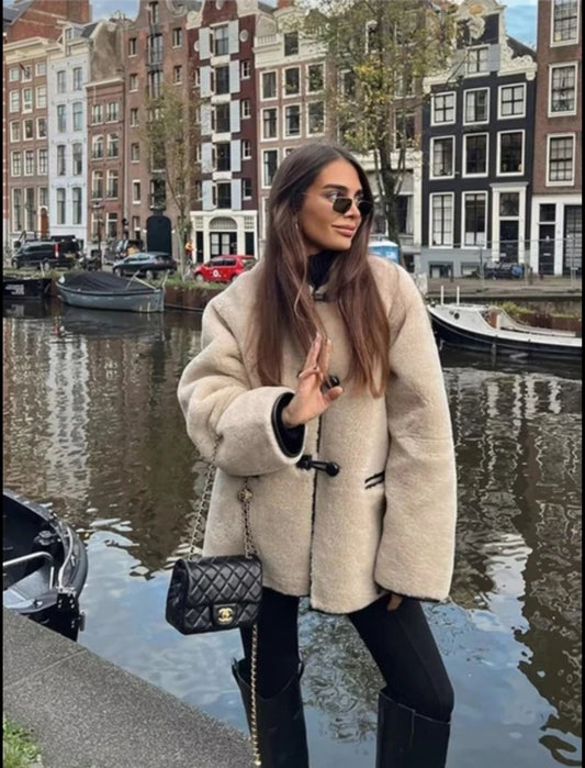 Faux Fur Elegance: Single-Breasted Chic Jacket