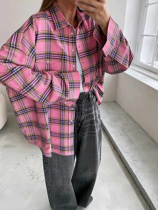 CozyRetro Women's Oversized Plaid Shirt