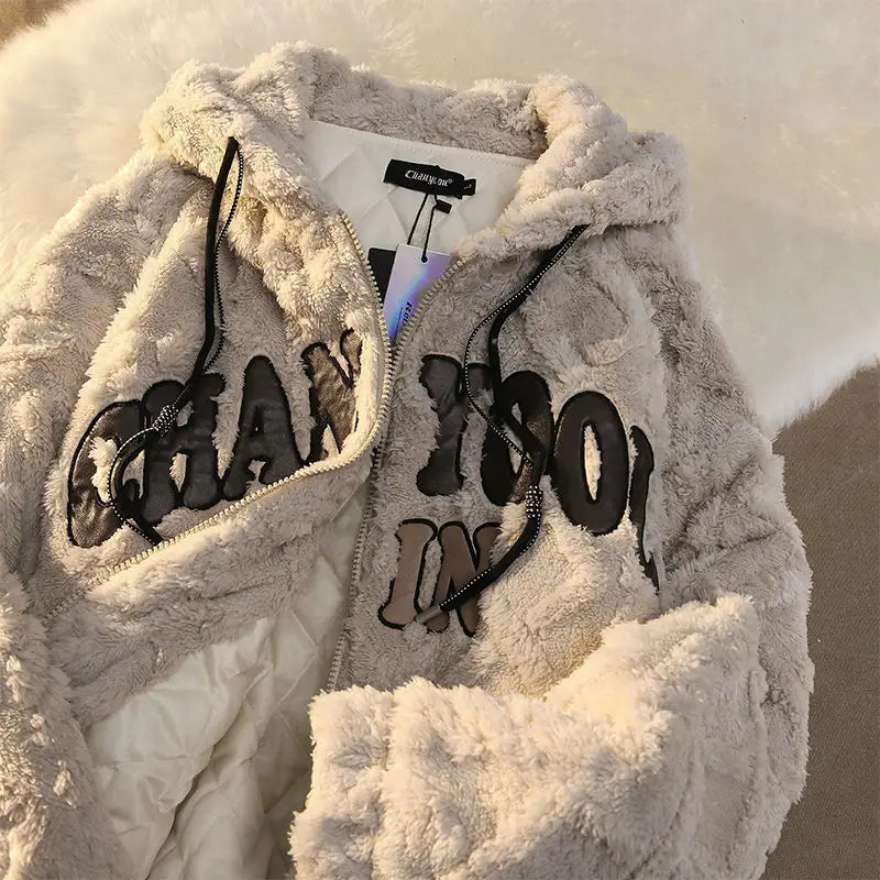 Cozy Retro Plush Hoodie Jacket