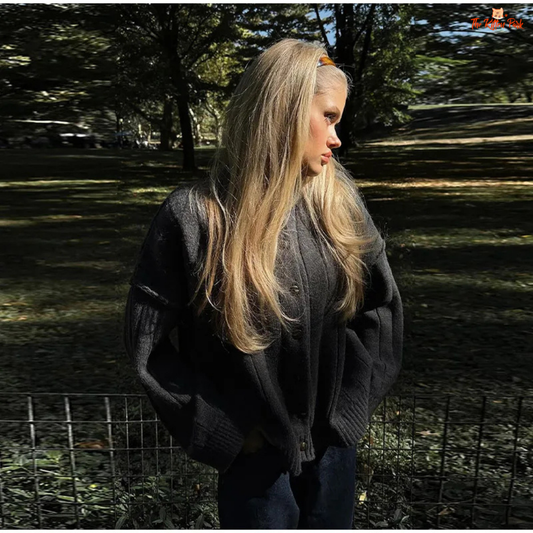 Solid Knit Short Cardigan for women, long length with open stitch closure, button details, O-neck design, full sleeves, loose casual fit, autumn/winter wear.