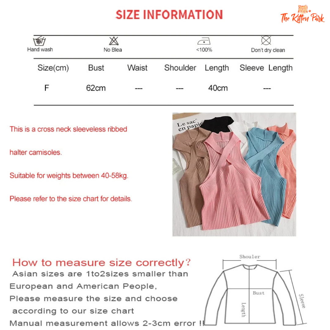 2025 Knit Cross Neck Crop Top – Sexy Slim Backless Ribbed Tank for Women