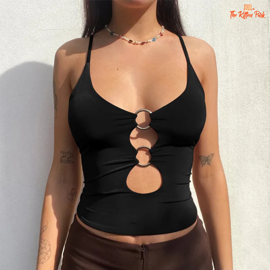 Strappy hollow-out crop top – solid Y2K streetwear camisole for women.