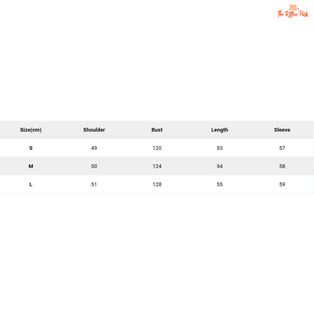 Size chart for clothing with measurements in centimeters