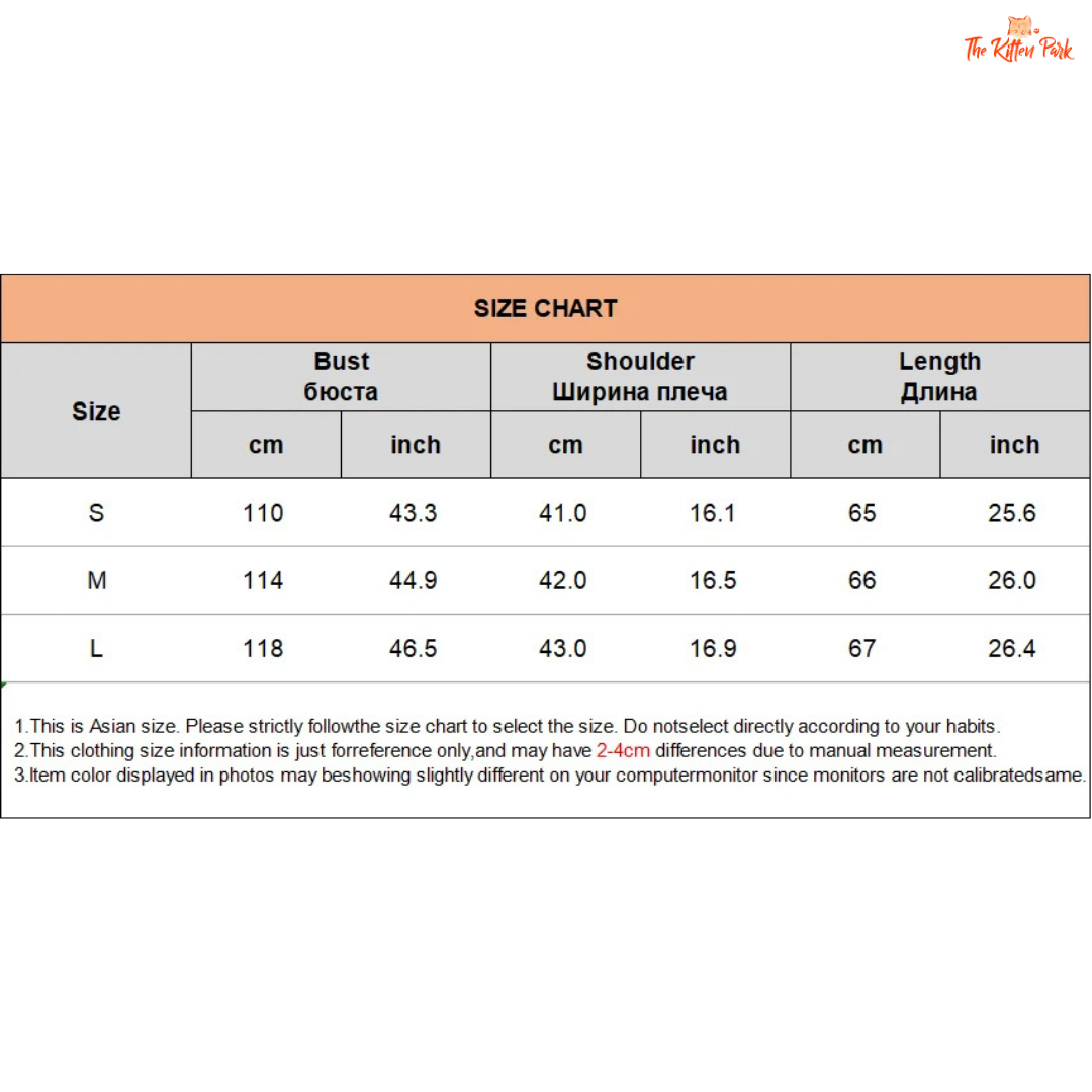 Size chart for clothing with measurements in centimeters and inches.
