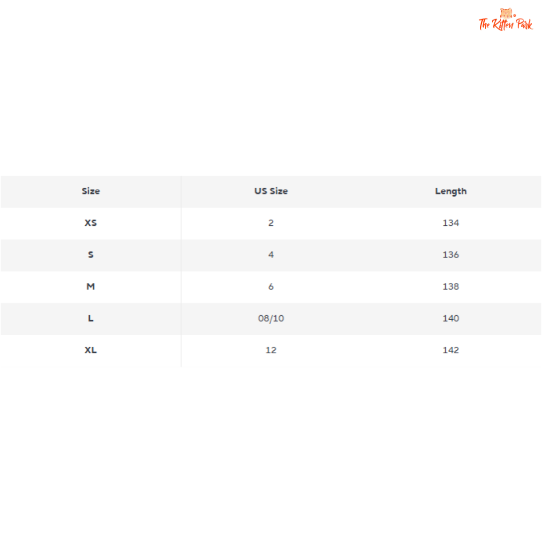 Size chart for shoes with US size and length measurements on a white background