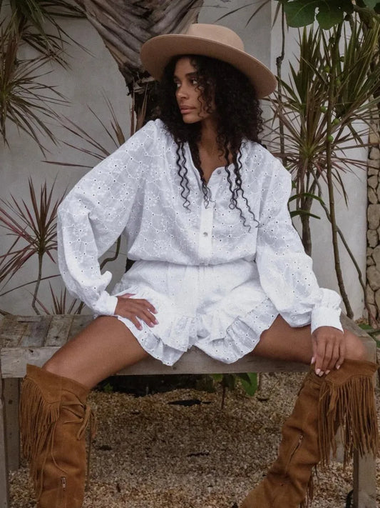 Breezy Elegance Ruffle Shorts Set