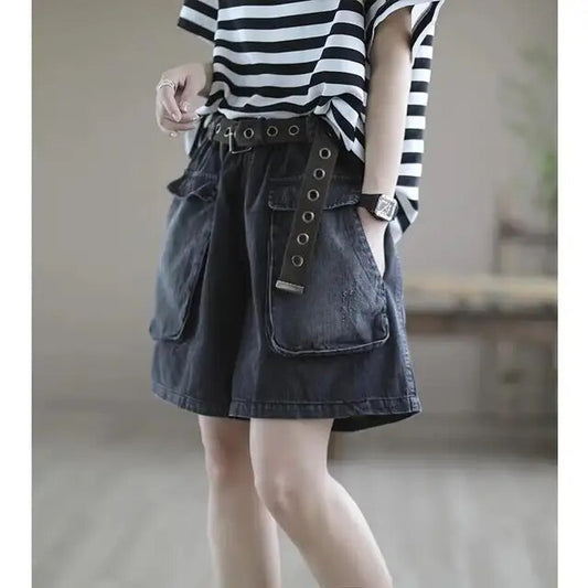 Elastic Waist Loose Denim Shorts