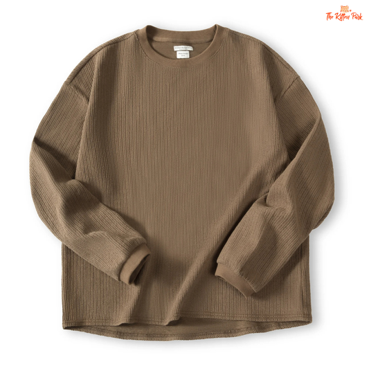 Women's Academy Style Knitted Sweatshirt, autumn crew neck pullover in a cotton-blend fabric with a loose casual fit.