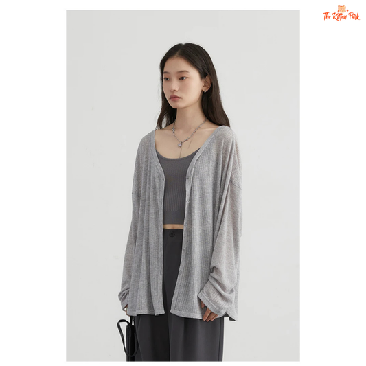 Women’s V-Neck Cardigan – Long Sleeve Lightweight Knit Top