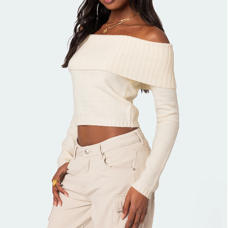 Womens Off Shoulder Knitted Crop Sweaters