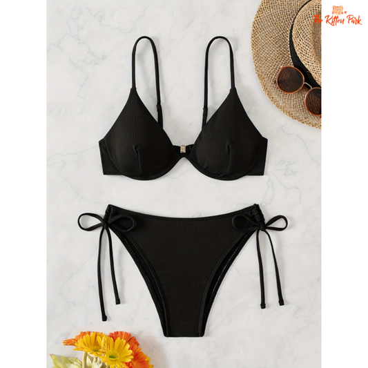 2025 Sexy Push-Up Bikini – Solid color bandage swimsuit with underwire support and padded cups for a lifted, flattering beach look.