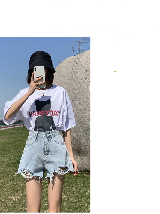 Street Style Personality Print Denim Shorts