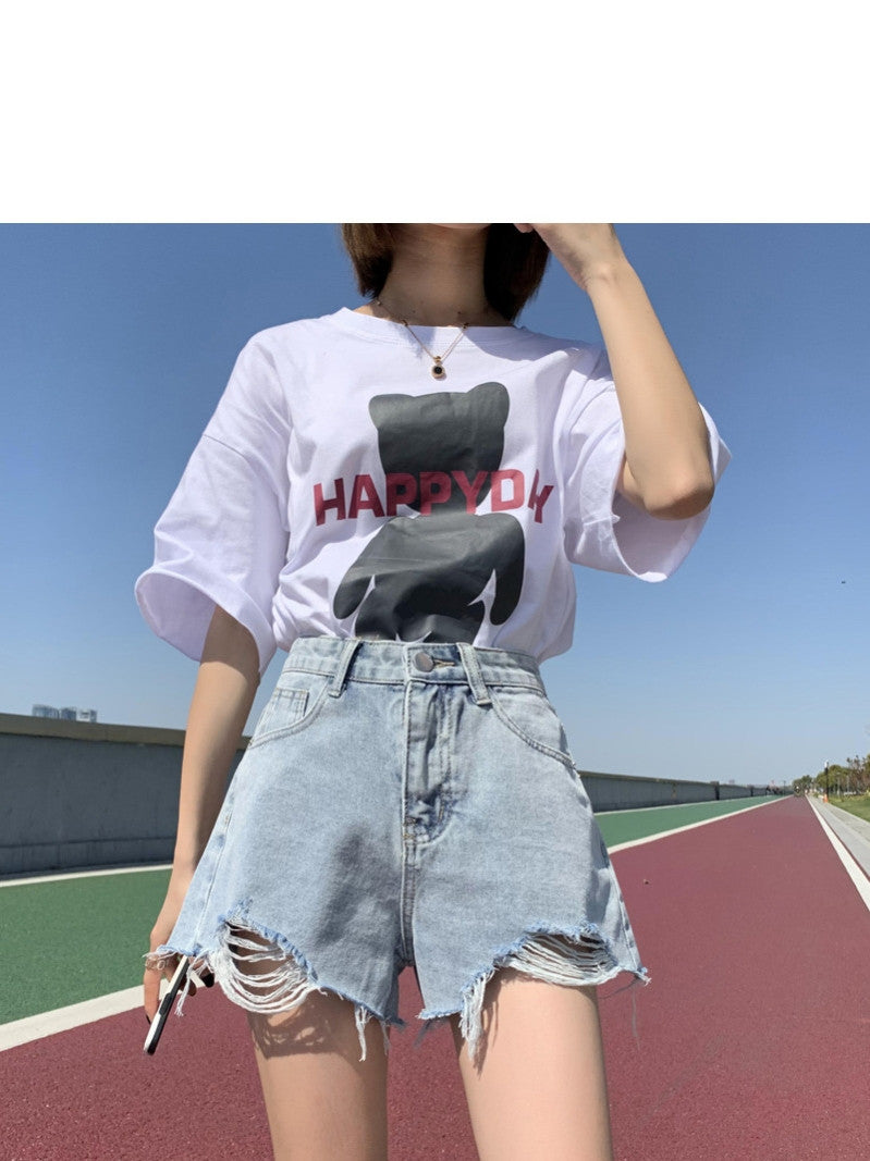 Street Style Personality Print Denim Shorts