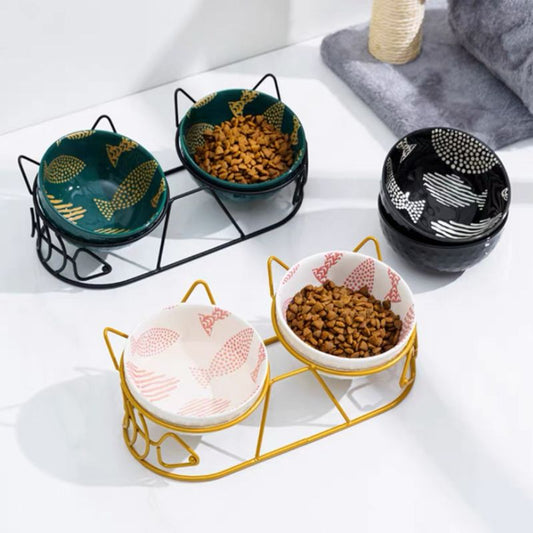 Cats Metal Platform Non Slip Ceramic Bowls