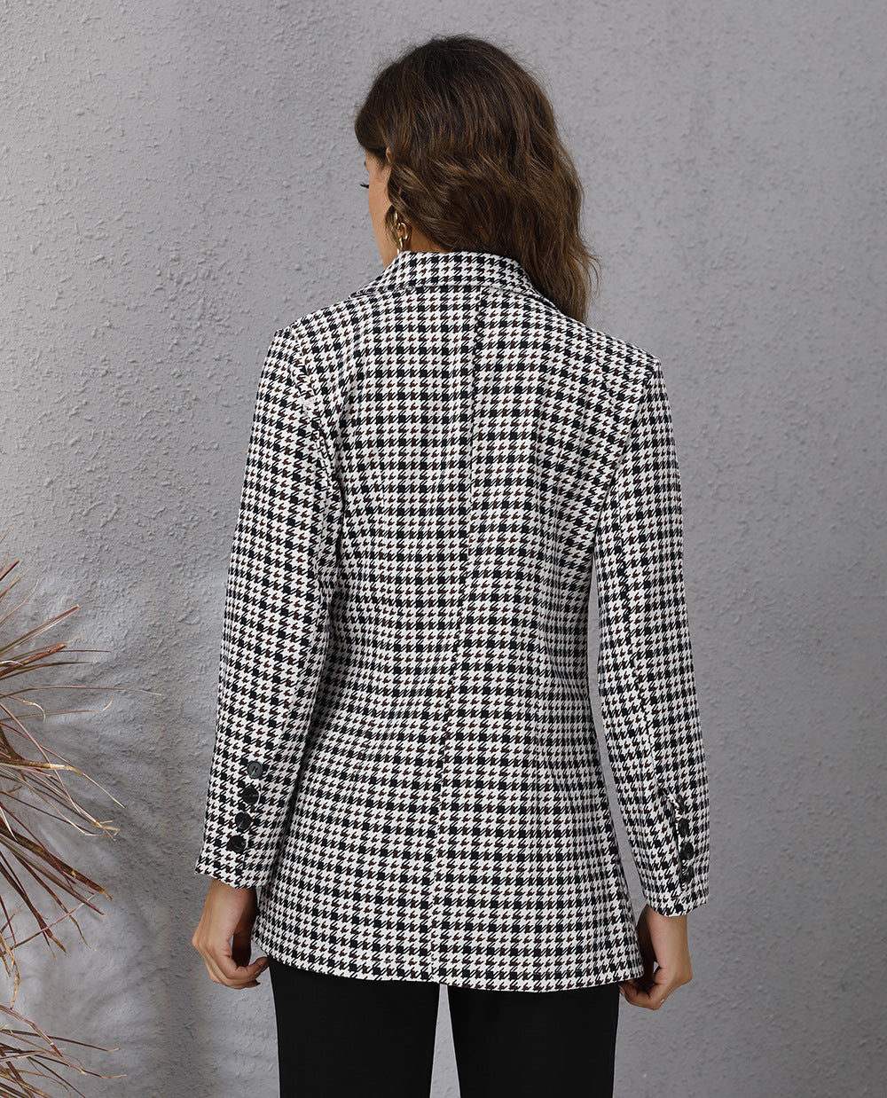 Womens Elegant Houndstooth Long Coat