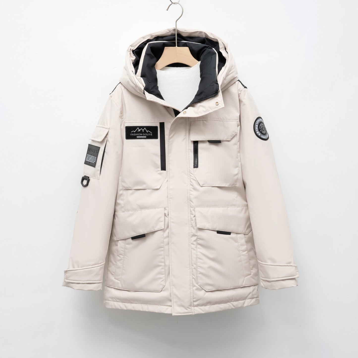 Women Geometric Design Collarless Oversized Parka