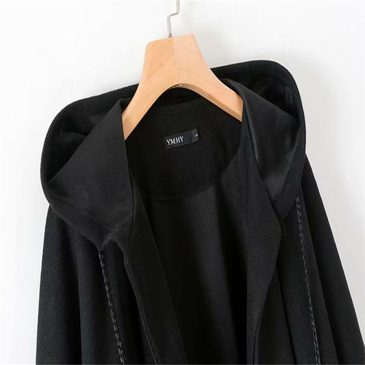Womens Elegant Hooded Black Coat