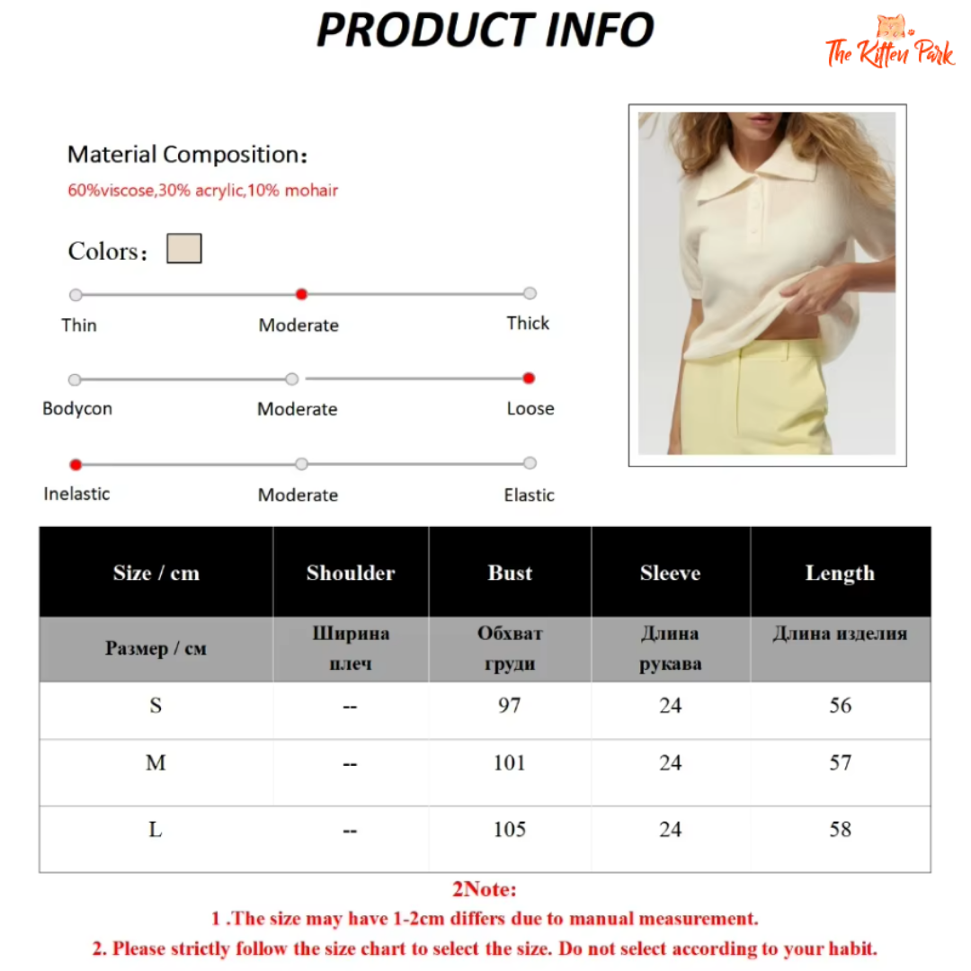 Hollow Knit Polo Top – Bubble Sleeve Summer Sweater for Women