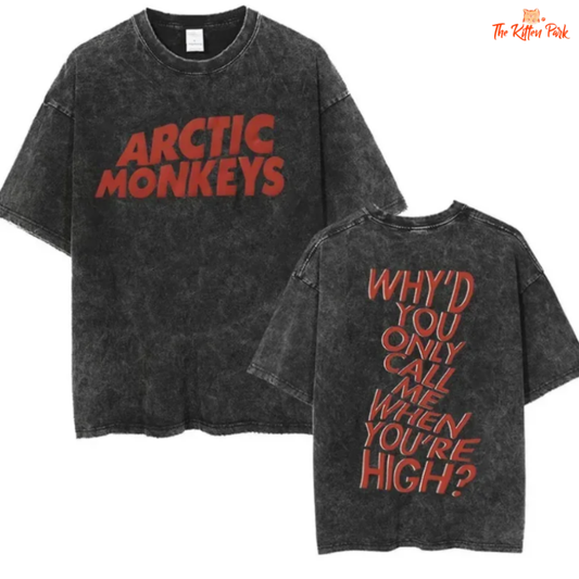 Vintage Arctic Monkeys Graphic Tee – Men's washed cotton oversized t-shirt featuring retro rock band print and classic O-neck.