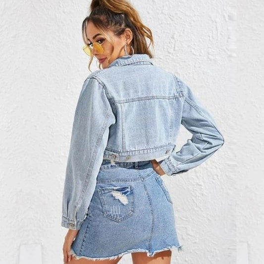 Womens Retro Cropped Denim Jacket