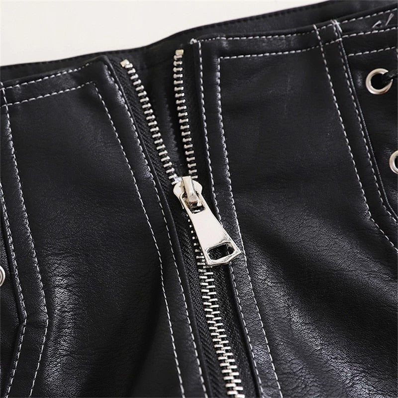 Womens Wide Leg PU Leather Shorts