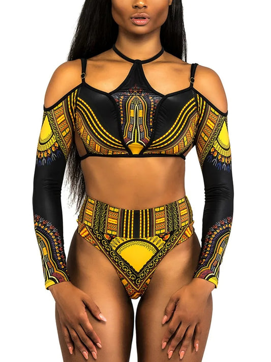 African Style Long Sleeve Bikini Set