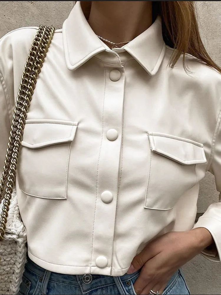 Womens Faux Leather Cropped Jacket