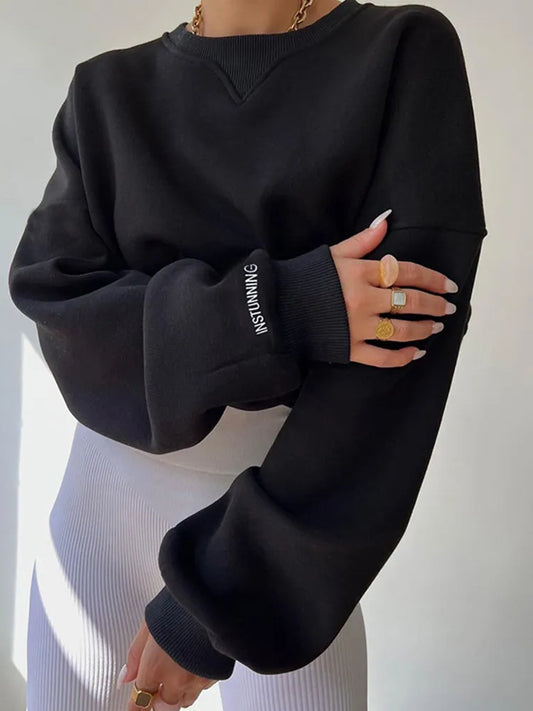 Round Neck Letter Print Sweatshirts For Women