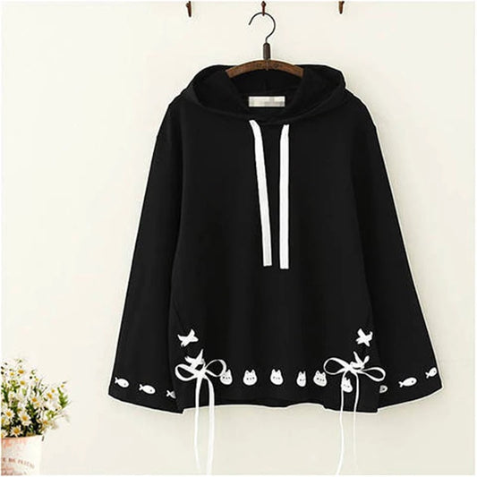 Womens Adjustable Tassel Cat Hoodie