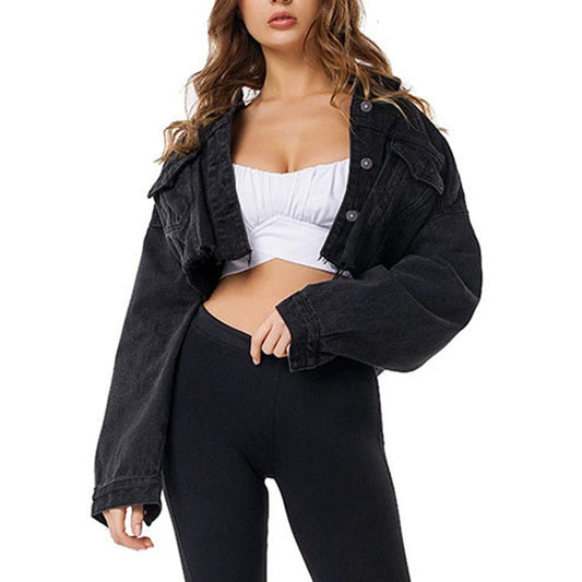 Womens Black Crop Denim Jackets