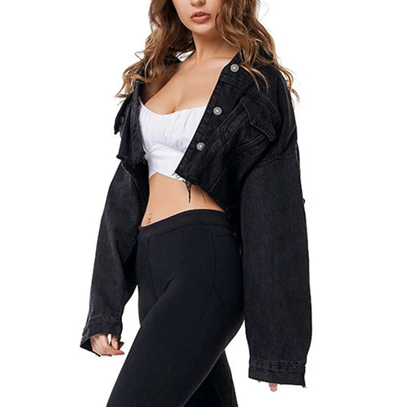 Womens Black Crop Denim Jackets