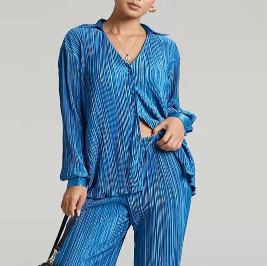 Womens Pleated Loose Two Piece Sets