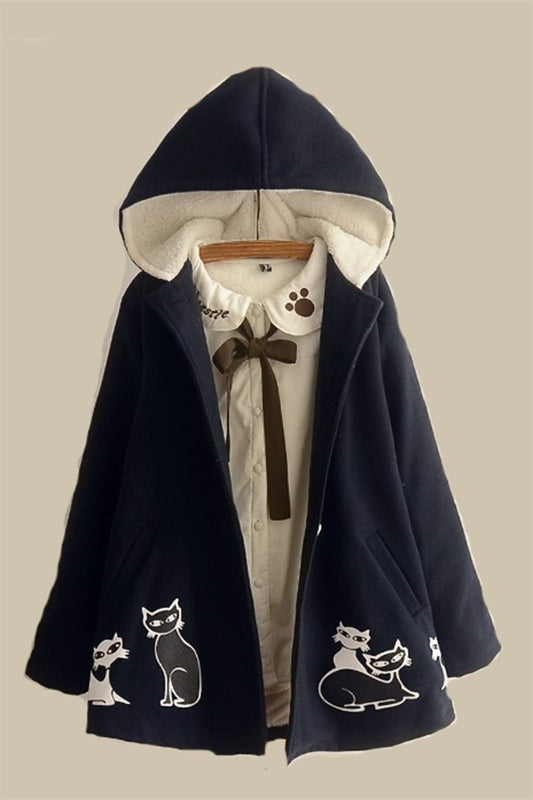 Women's Casual Harajuku Cartoon Cat Hoodie