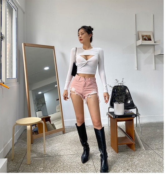 Women's Ripped High Waist Mini Denim Shorts