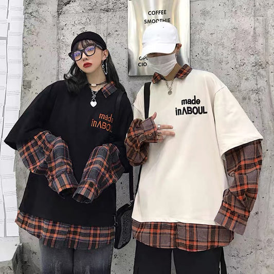 Korean Style Oversized Plaid Winter Sweatshirt For Women