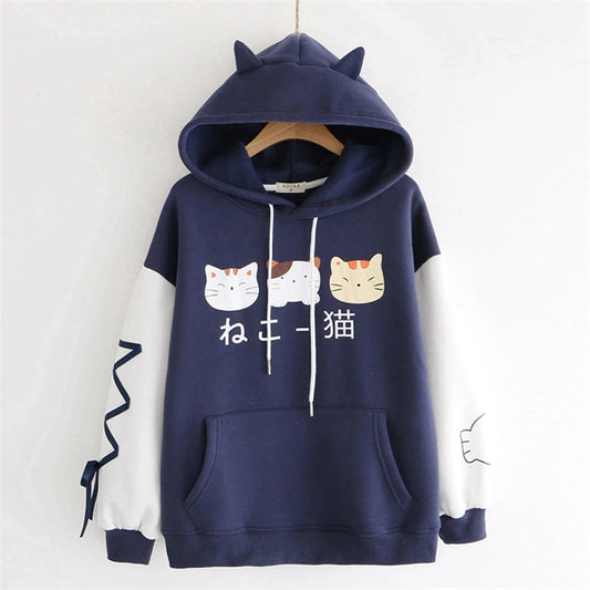 Womens Asian Style Cartoon Cat Hoodie