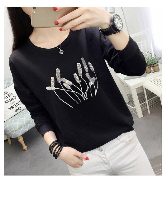 Summer Lake Flower Printed Plus Size Sweatshirt For Women